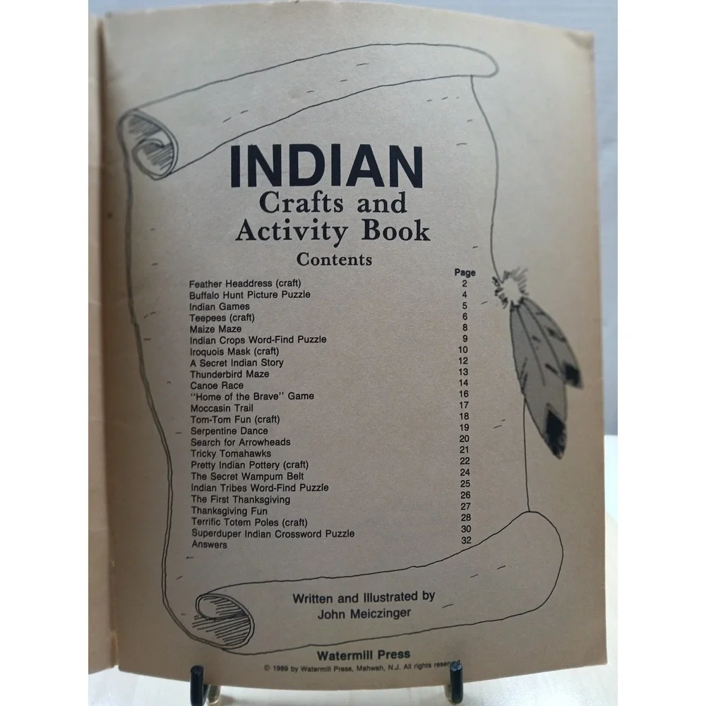 Indian CRAFTS AND ACTIVITY BOOK 1989 John Meiczinger CRAFTS MAZES PUZZLE Vintage